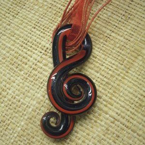 Murano Glass Red & Black G Clef Pendant Necklace